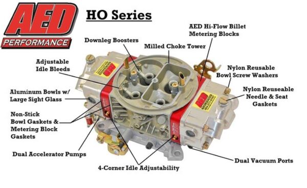 AED Performance - 750 HO Series Aluminum Carburetor, Gas, Std Booster, Billet Red Metering Blocks AL750HO-RD